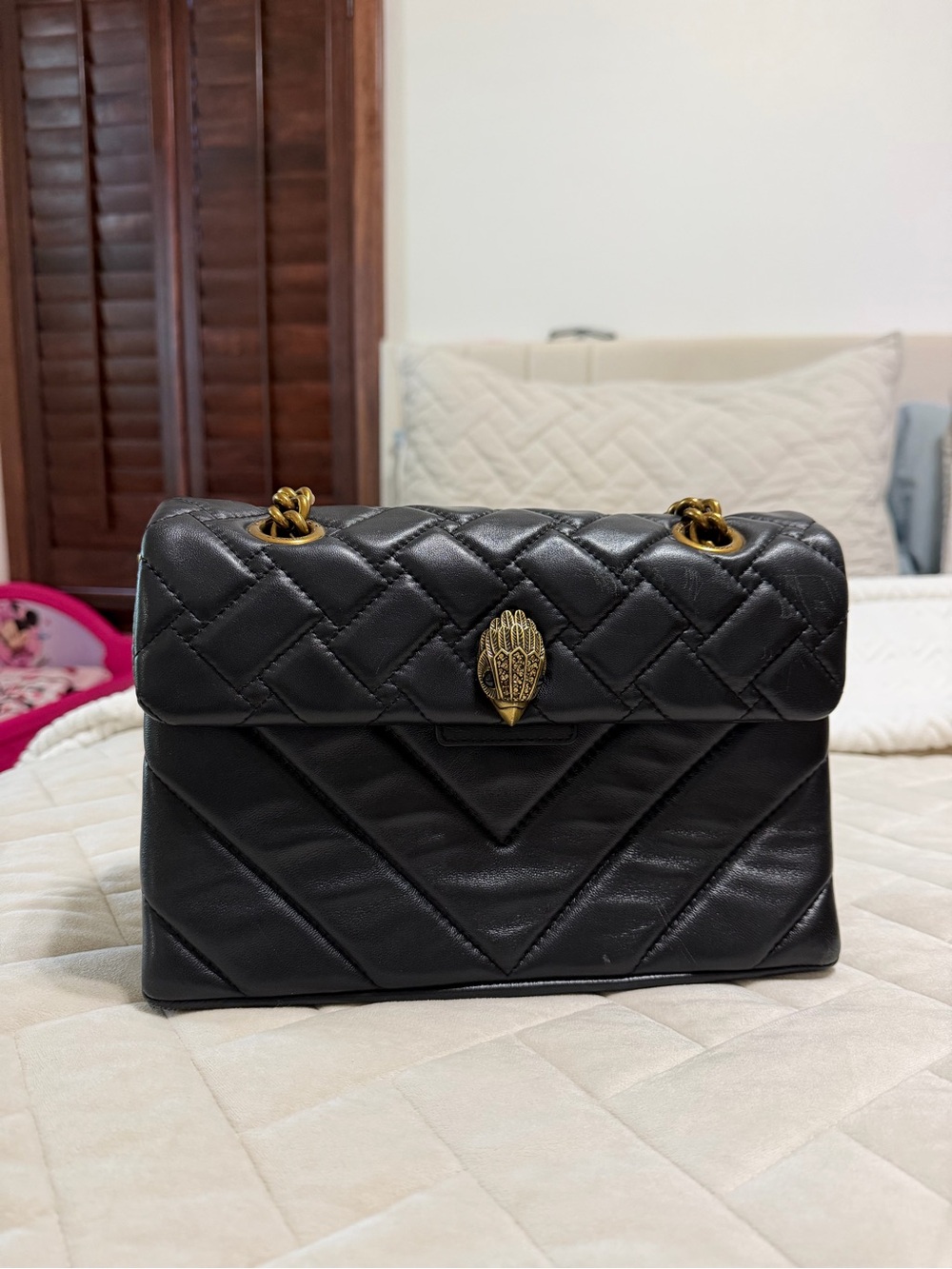 Kurt Geiger Black Quilted Shoulder Bag with Gold Hardware